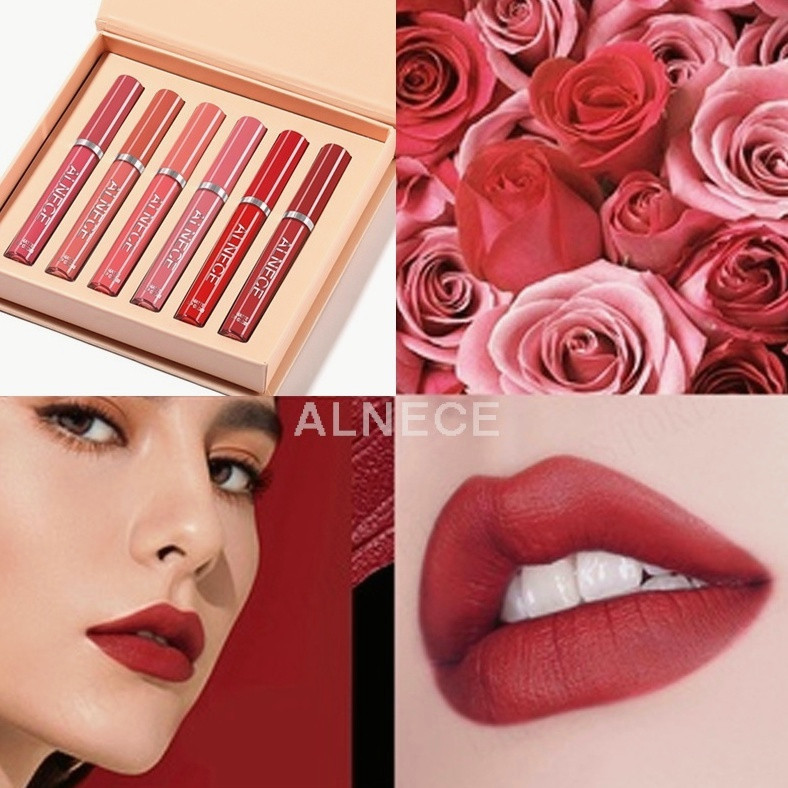 ALNECE Lipstik Matte lipstick  Lip Gloss Pelembab Tahan Lama & Lip Balm liptint  6pcs/set
