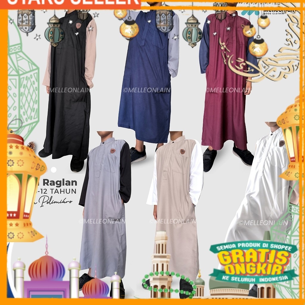 Jubah Anak Raglan Gamis Laki-laki Lengan Panjang Katun Melleonlain/ Pink Dusty Fanta Merah muda