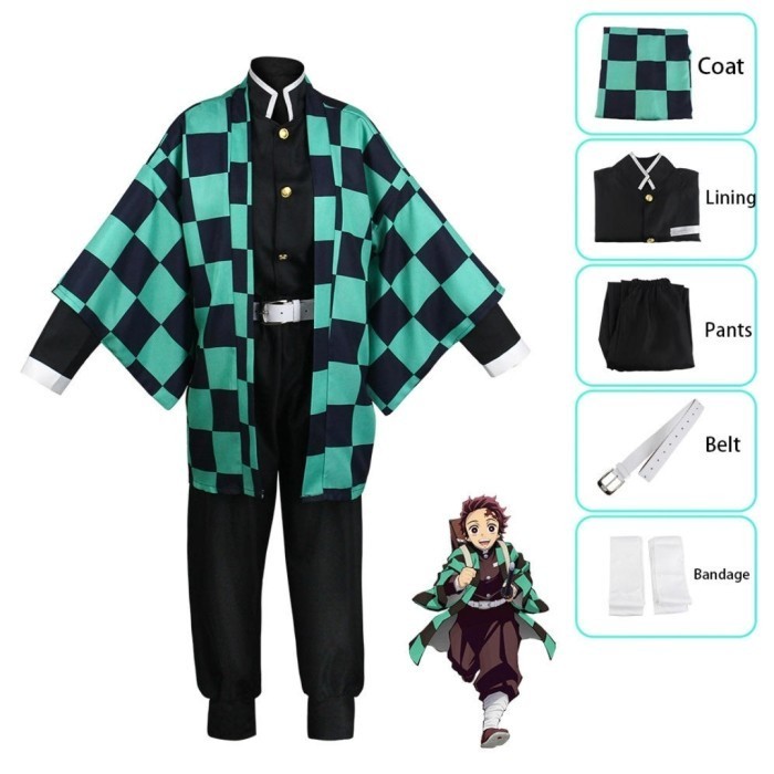 Kostum Demon Slayer Lengkap Cosplay Anime Costume Tanjiro Giyu Murah - Tanjiro, S