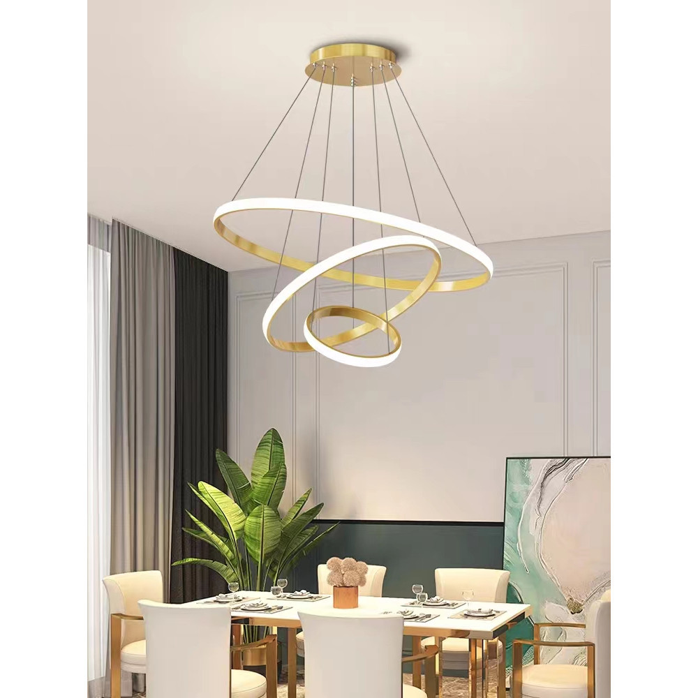 Lampu Gantung Emas 3 Ring LED 3 Warna Ceiling Lamp Sederhana Ruang Makan Ruang Tamu Chandelier Murah