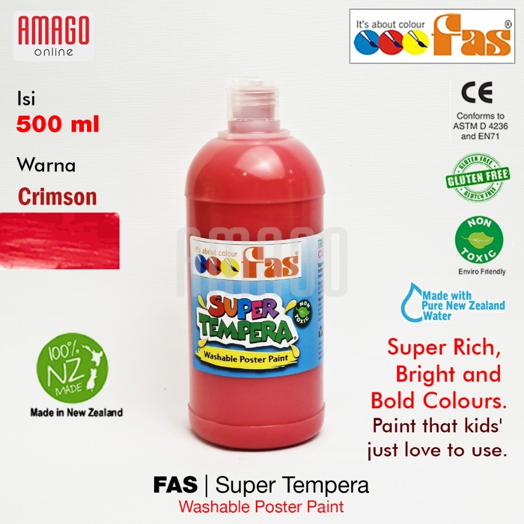 

FAS Super Tempera Washable Poster Paint Cat Lukis Cepat Kering Sekolah 500 ml - warna Crimson 021