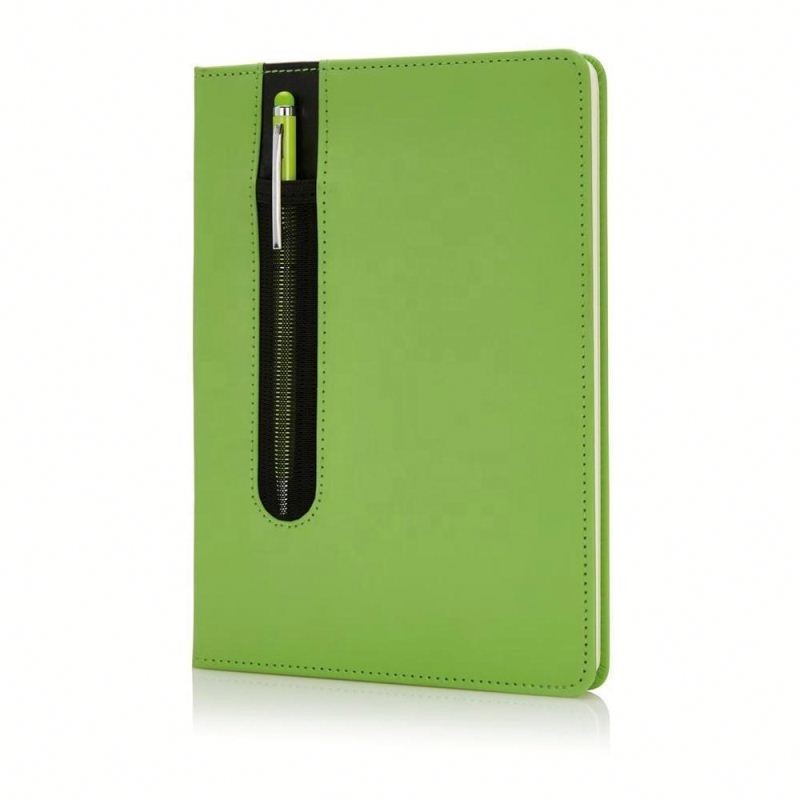

Green Standard hardcover PU A5 notebook with stylus pen