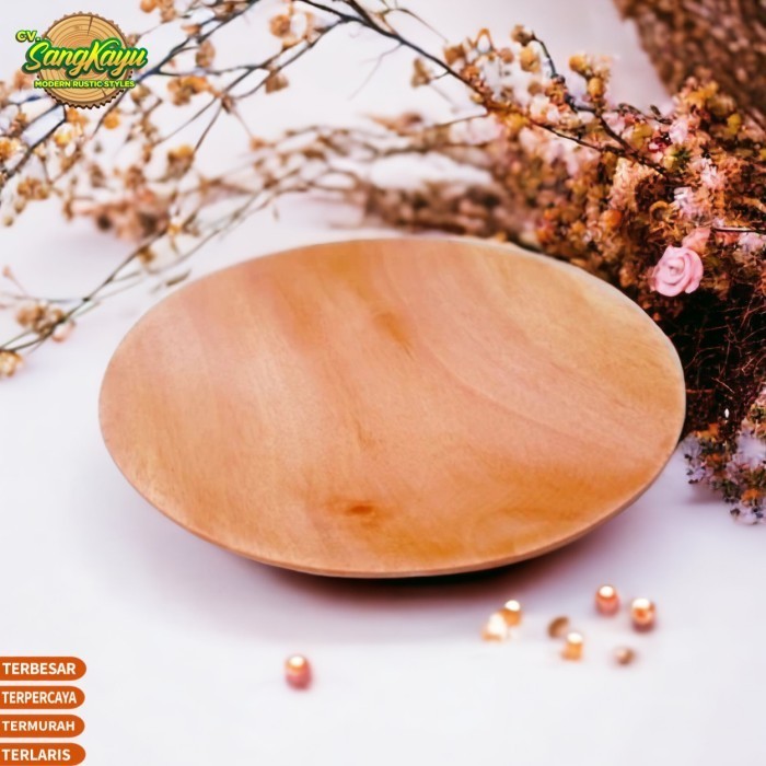 Nampan bulat kayu piring saji kayu besar bulat Wooden Tray plate baki