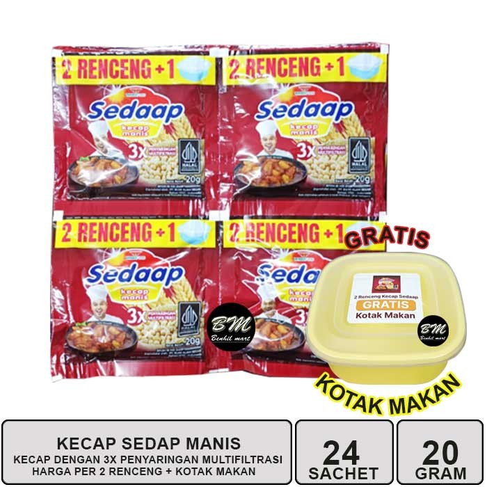 

2 RENCENG ISI 24 SACHET KECAP MANIS SEDAP MERAH + GRATIS KOTAK MAKAN