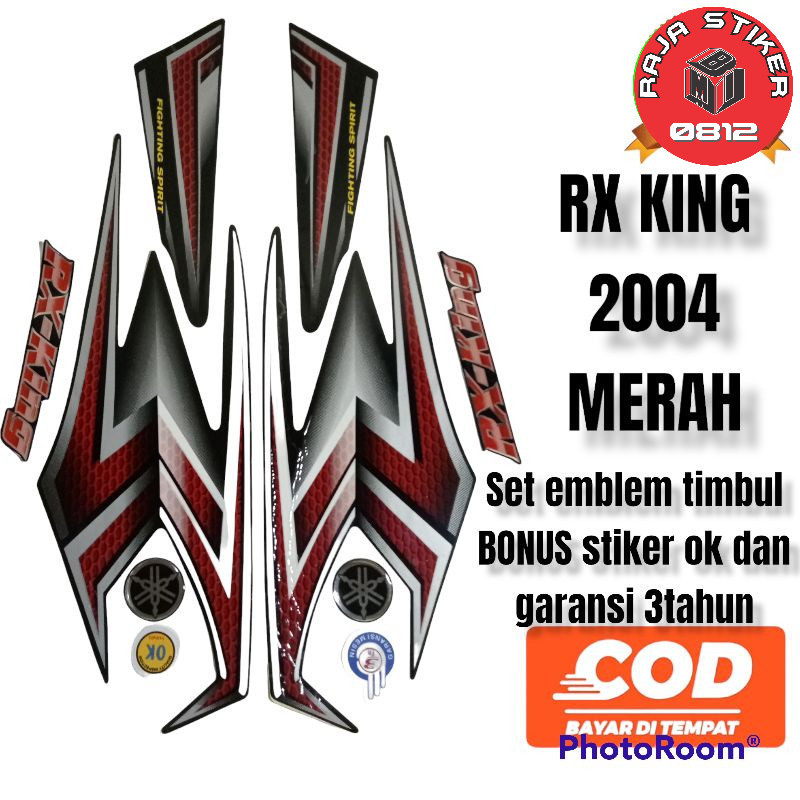 striping rx king 2004 merah set emblem timbul, lis body rx king 2004 merah komplit emblem timbul