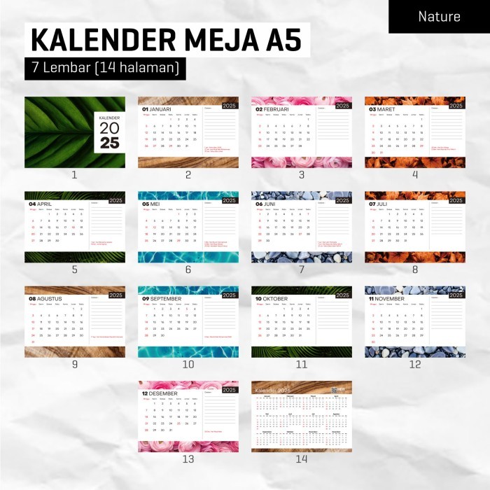

Kalender Meja A5 Custom Logo 7 Lbr - 14 Hal Duduk Nature Leaf - Nature, TANPA CUSTOM