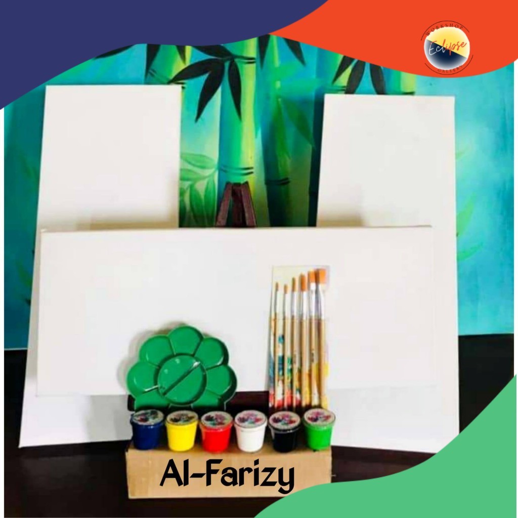 

3Buah Kanvas Lukis Ukuran 20x50 cm Lengkap dengan Cat Akrilik 6 Warna, 5 Buah Kuas Lukis BONUS Palet