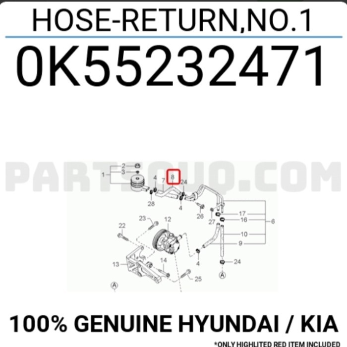 Hose return power steering no 1 KIA Carnival 0K552 32471A berkualitas