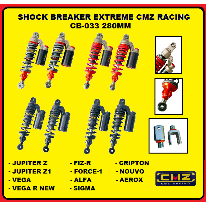 CMZ SHOCK 280MM EXTREME SKOK BELAKANG JUPITER Z FIZ R VEGA NOUVO AEROX SUSPENSI VARIASI REBOUND MOTO