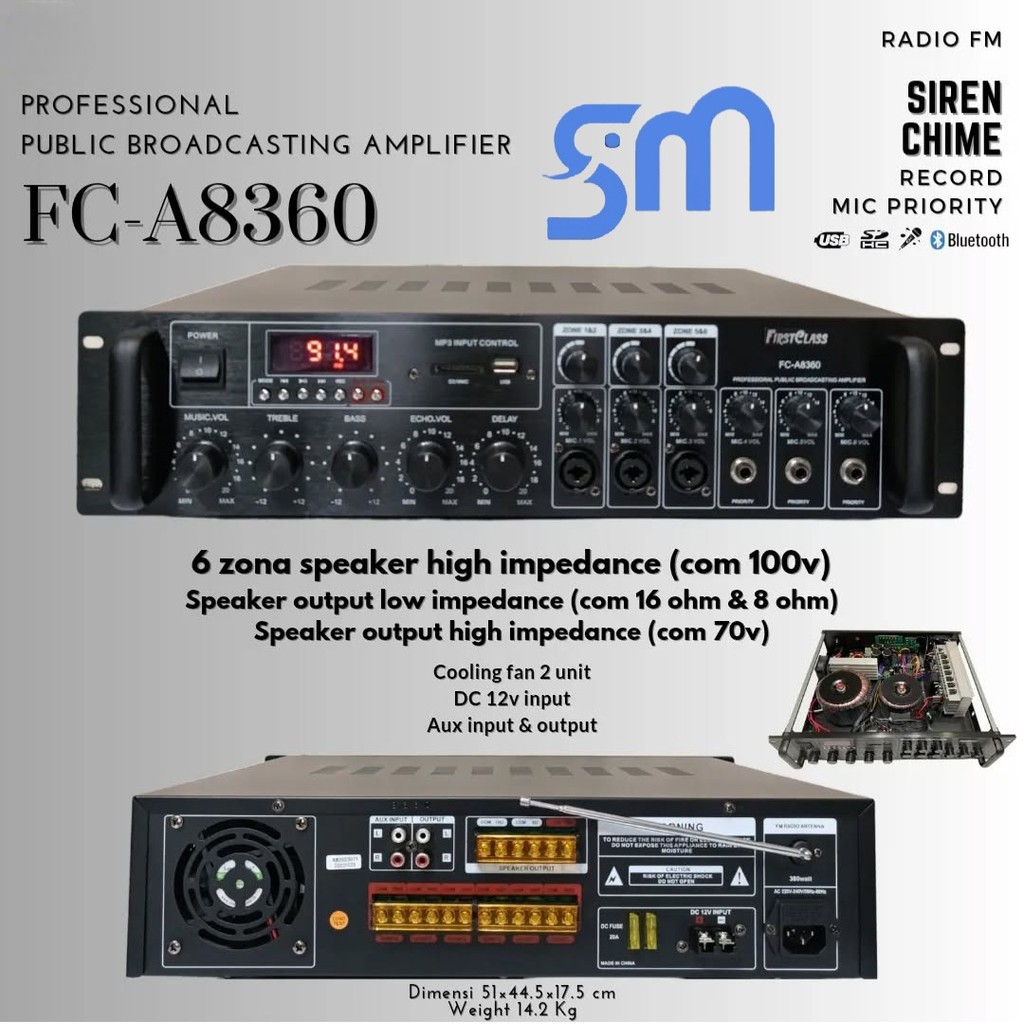 Amplifier Firstclass FC-A8360 Ampli masjid mushola Toa 380 w watt