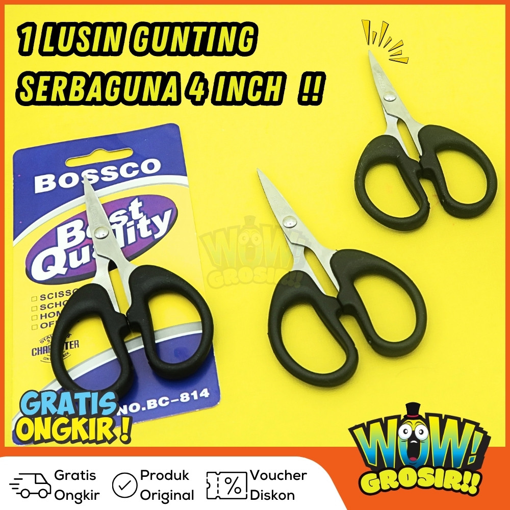 

1 Box isi 12 Gunting Scissors BOSSCO (4 inch~6 Inch-8 Inch) BC-814~816~818 RB9