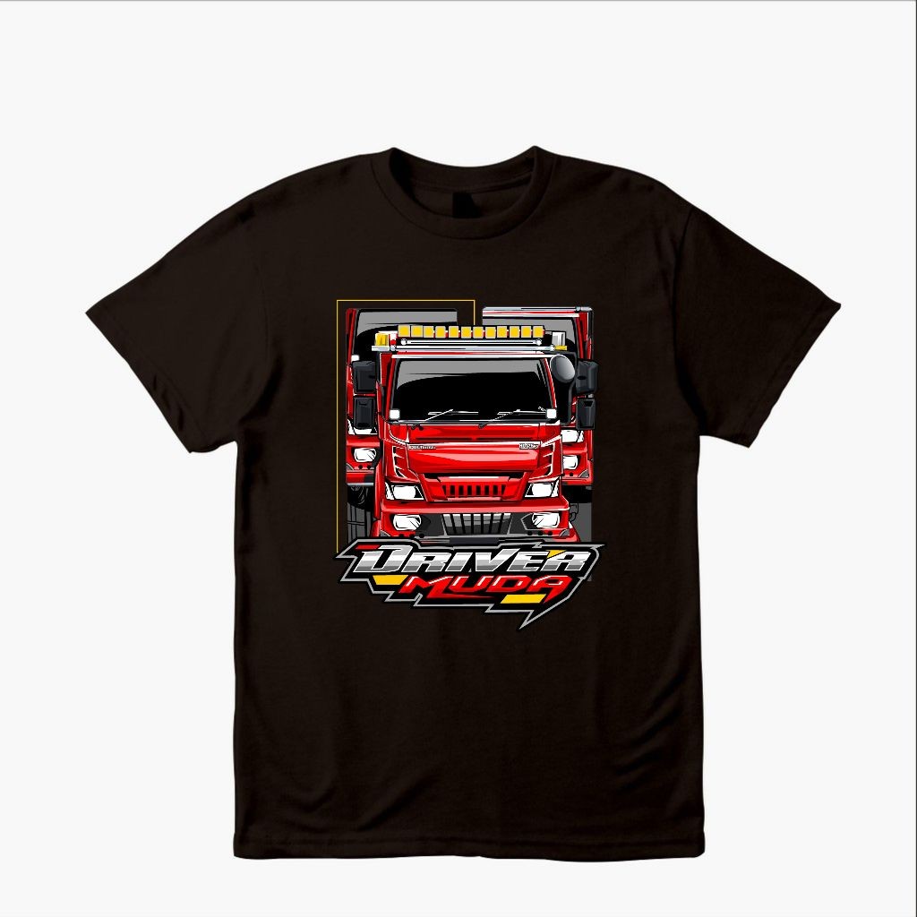 Kaos distro Otomotif Mobil truck truk merah driver muda _Playmoreshop