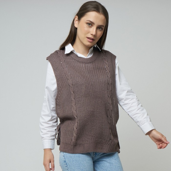 Monellina WOLLY Vest Rajut Hoodie Wanita Sleeveless - Burgundy, XL