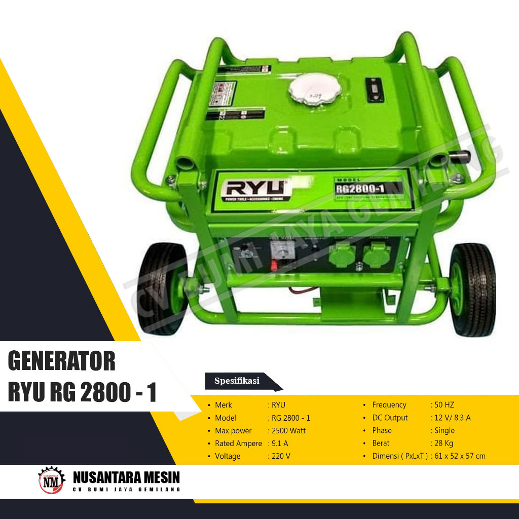 MESIN GENSET / GENERATOR RYU GREEN RG 2800 - 1