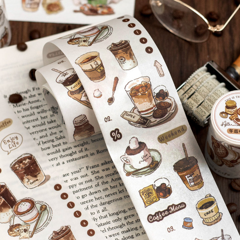 

Mr. Paper 4Style 1Roll/bag Coffee Theme Washi Special Oil Die Cut Tape DIY Handbook Calendar Scrapbook Photo Frame Decoration