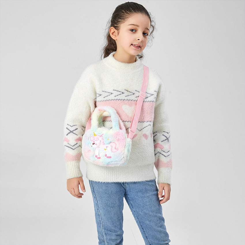 Tas Selempang Anak Perempuan Unicorn Bulu Sling Bag Bulu Unicorn Persegi Anak Paud Tk Ori Import