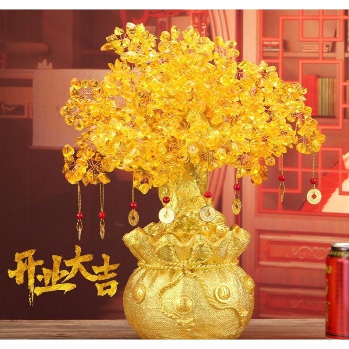 

Crystal Lucky Tree Pajangan Keberuntungan / Dekorasi Fengshui Chinese - gold Small