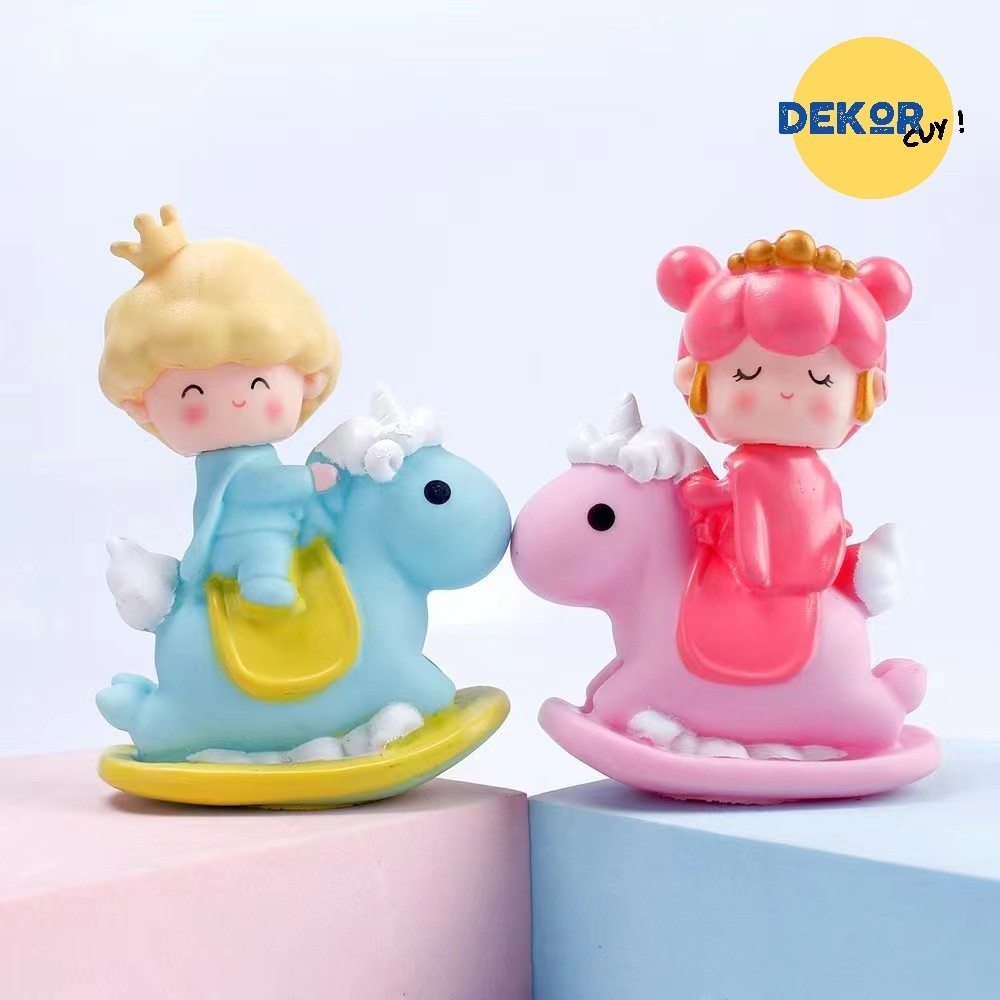 Cake topper figure baby boy girl naik kuda unicorn pony hiasan kue ulang tahun dekorasi baking cake 