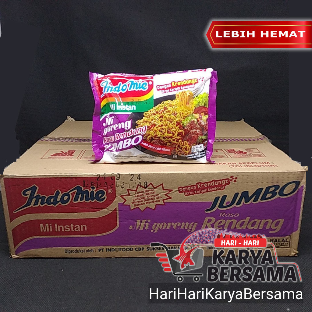 

INDOMIE MI INSTAN GORENG JUMBO RASA RENDANG ISI 24 BUNGKUS X 120GR-PER KARTON