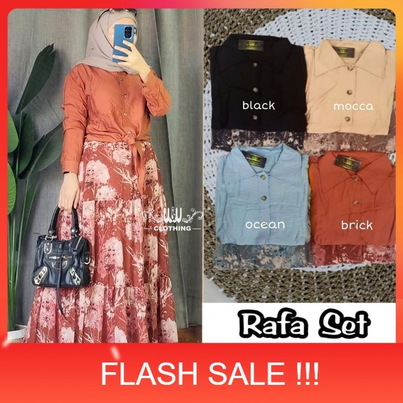 PROMO Rafa Set Setelan W&W Terbaru Atasan Polo Linen Ld 108 + Skirt Ceruty Baju Kekinian