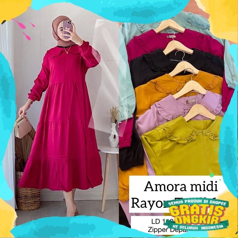 Amora Midi / Amora Midi Rayon Twill Ori / Midi Rayon / Midi Dress Rayon Twill/Jokowidodo