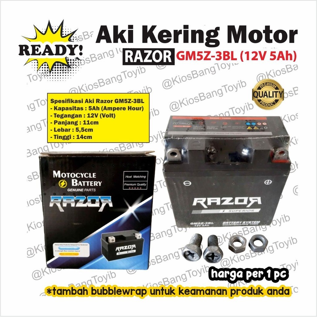 Aki Kering Motor 12V 5aH Megapro Supra Supra Fit New Jupiter MX Jup Z Mio Vega ZR (RAZOR)