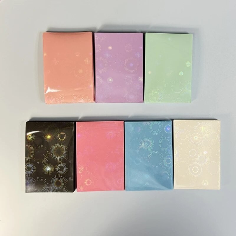 

50pcs Kpop Card Sleeves 61x91mm Fireworks Laser Bling Card Holder For Holo Postcard Top Load Film Photocard Star Card Protector