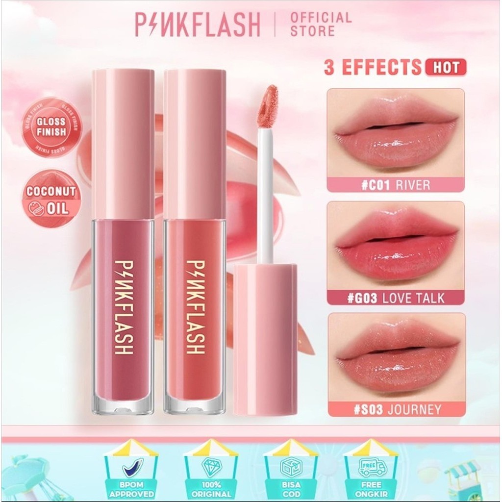 PINKFLASH Lip Gloss Moisturizi Shine and Shimmer Plumping Glasir Bibir