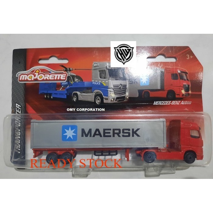 Majorette Truck Mercedes Benz Actross Truk kontainer Maersk 1/87 besi