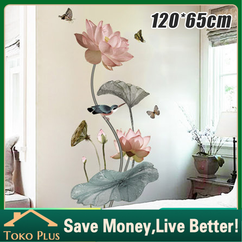 Wall Sticker Bunga Lotus Flowers Hitam Chinese Stiker Dinding Dekorasi Dinding Wallpaper,Stiker Dind