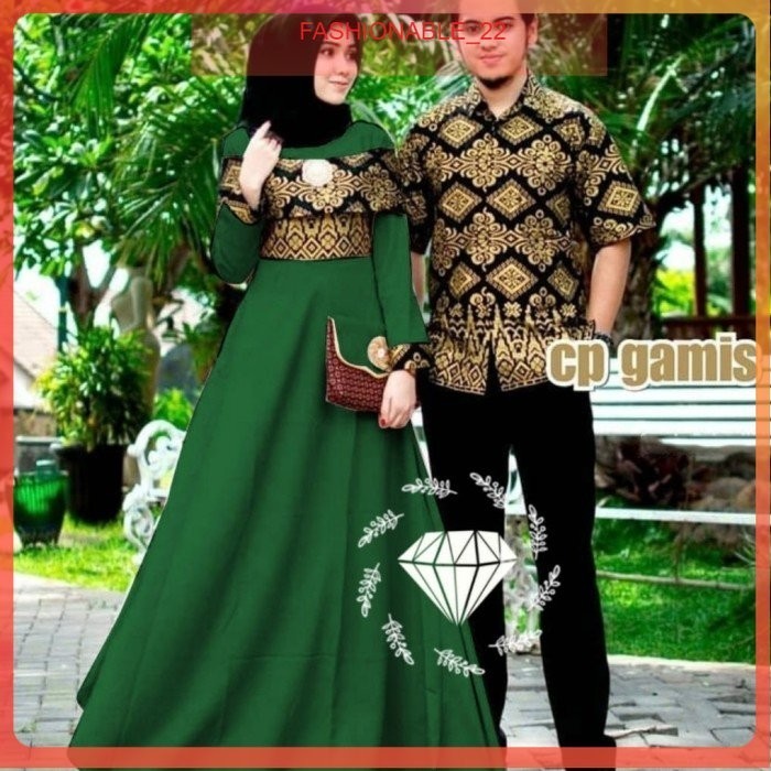 Couple YASMINE Batik Baju Pasangan Suami Istri Muslim Bahan Balotelli - navy