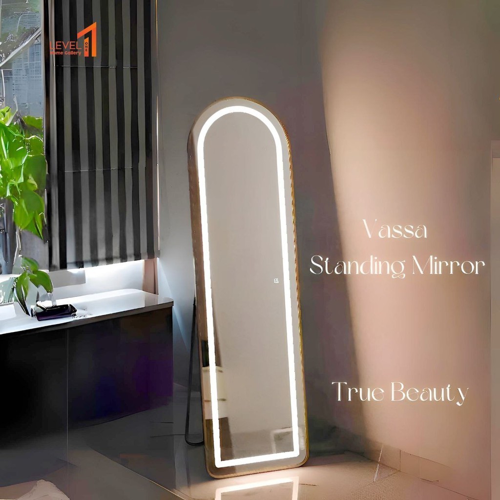 Vassa Standing Mirror LED Cermin Full Body LED Lampu 3 Warna Aesthetic | Cermin Lampu 3 Warna | Cerm