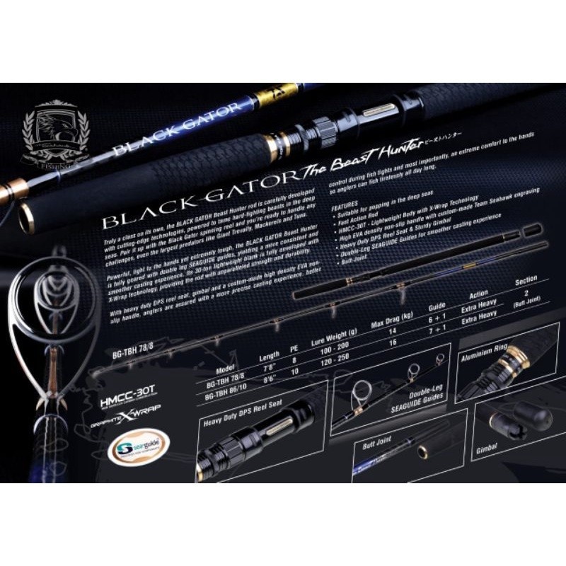 SEAHAWK Joran Popping Spinning Black Gator (Sambung 2) - Fishing Rod