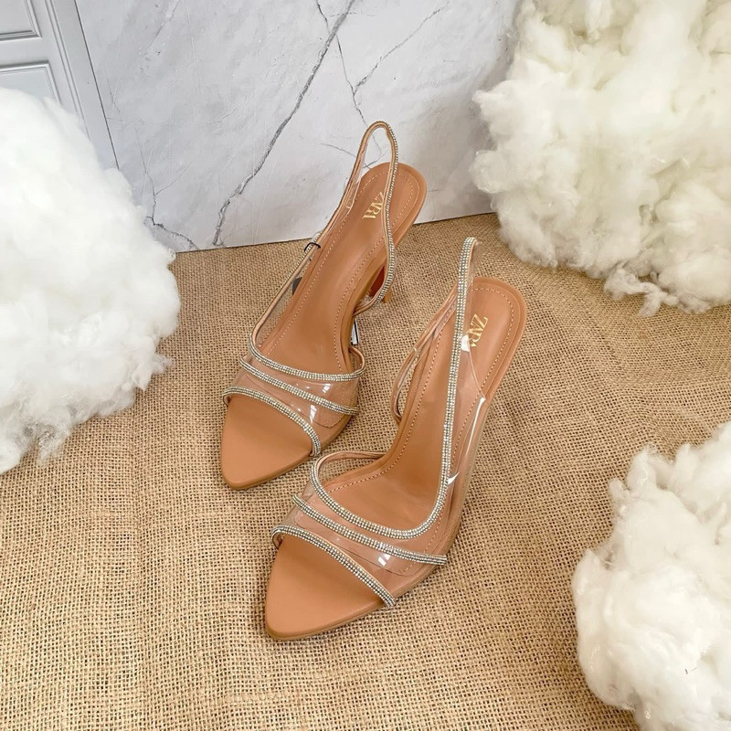 Transparant high heels 10cm with list diamond by Zara import high quality fashion shoes sandal wanit