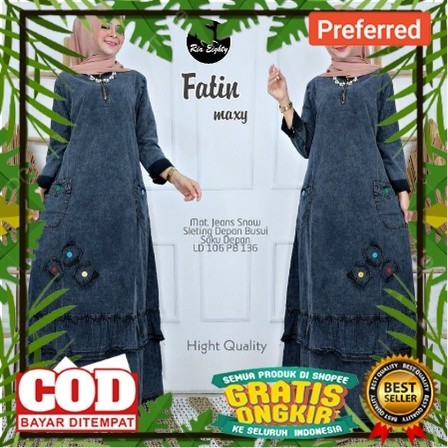 Fatin dress korea wanita jeans maxy busui / gamis terbaru 2022 denim high quality// BAJU MUSLIM RAMA