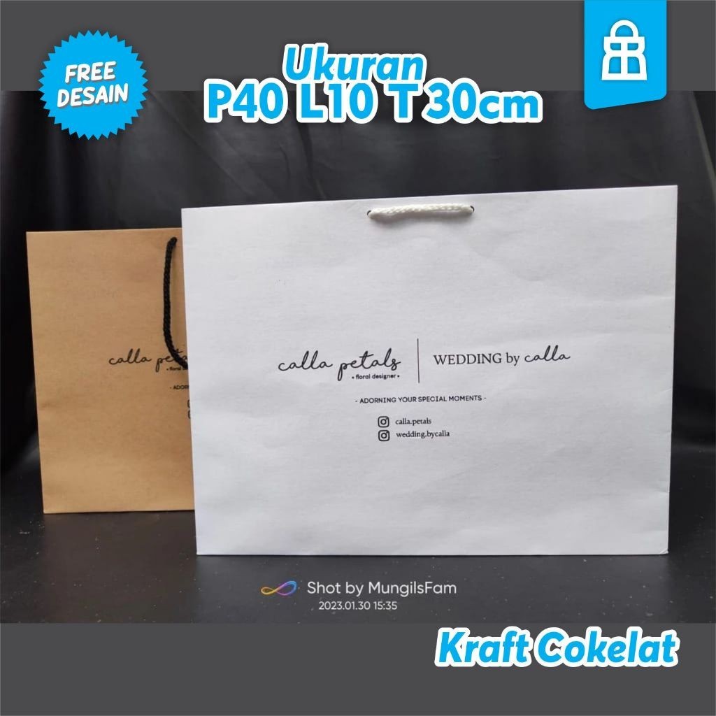 

Paperbag Custom Sablon ukuran Besar bahan kertas kraft coklat dan kraft putih murah gratis desain, PAPER BAG JUMBO