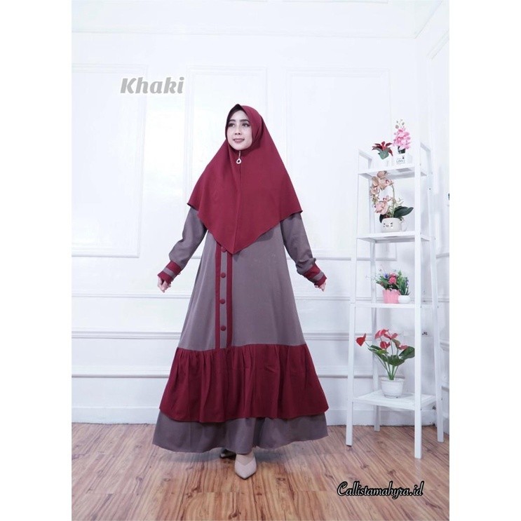HARSYA Gamis Ity Crepe Set Khimar ORI / Gamis Syari Polos / Gamis Set Syari