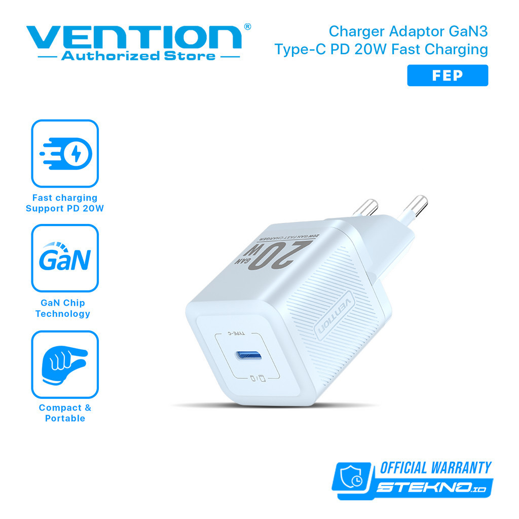 Vention Adaptor Kepala Charger GaN  USB Type C 20W PD Android iPhone