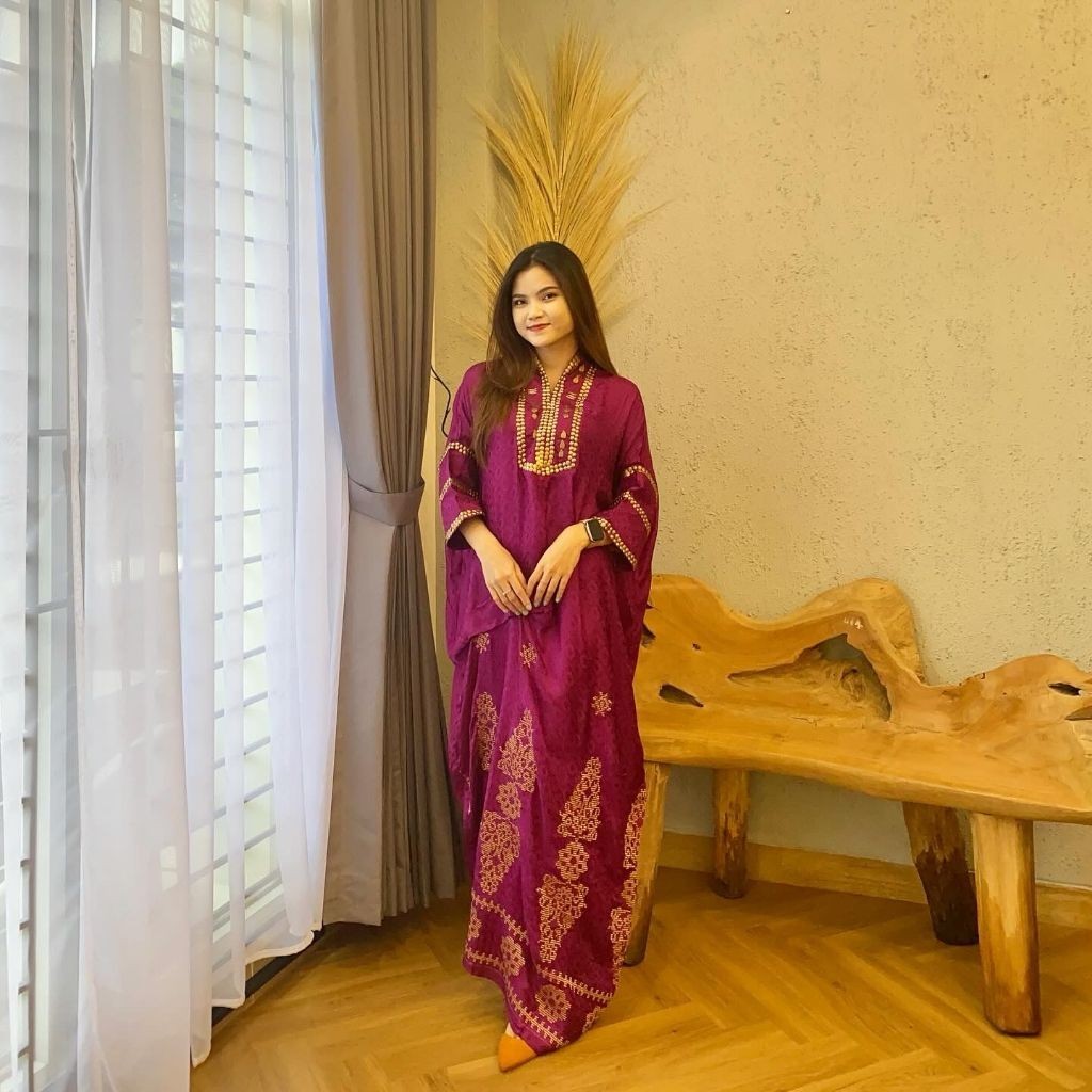 Dress kaftan muslim wanita abaya bordir modern lebaran pesta kondangan oversize premium