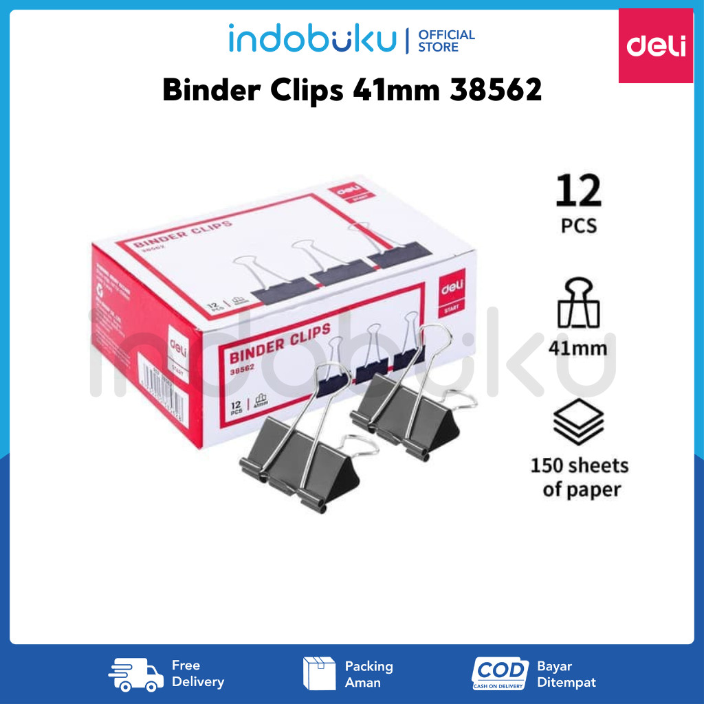 

Binder Clips Deli 41mm 38562 (1 Box Isi 12pcs)