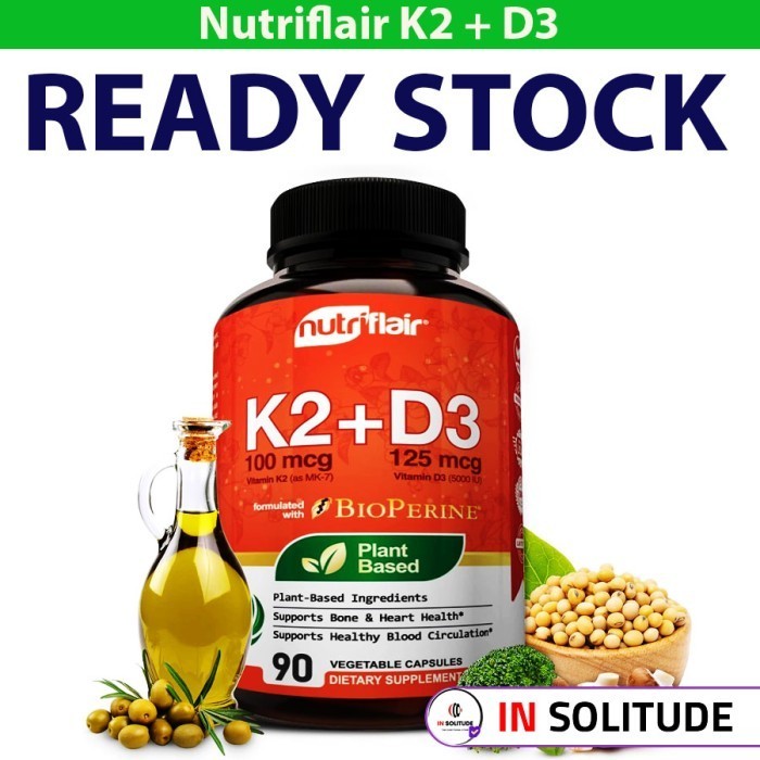 Nutriflair Vitamin K2 (MK7) + D3 5000 IU BioPerine 90 Capsules