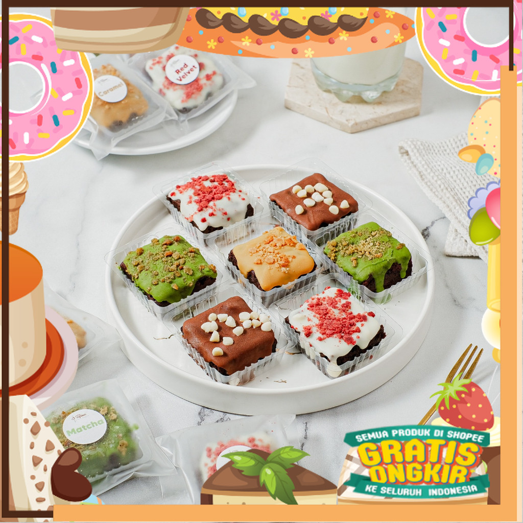 

BROWNIES BITE | Brownies Panggang | Mbun Brownies Panggang | Fudgy Brownies | Coklat | Matcha | Caramel | Red Velvet/ King J Snack