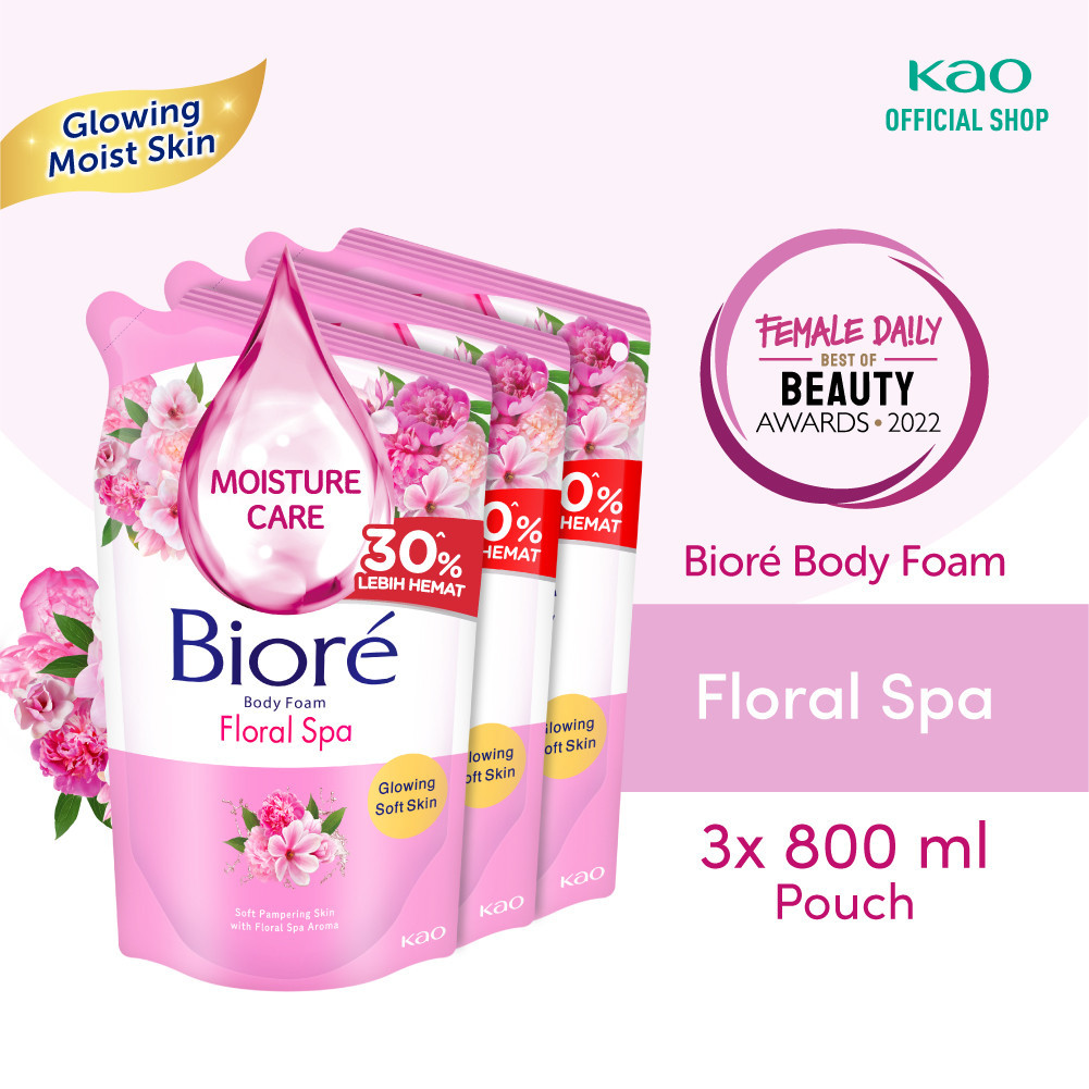 Biore Sabun Mandi Cair Body Foam Floral Spa Pouch 800ml Triple pack - Body Wash Lebih Hemat