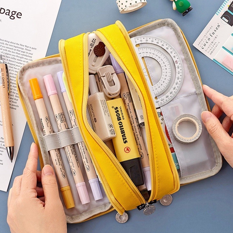 

♥ Kawaii Pencil Case Large Capacity Waterproof Stationary Box Bag Double Side Opening Student Stationery School Supplies