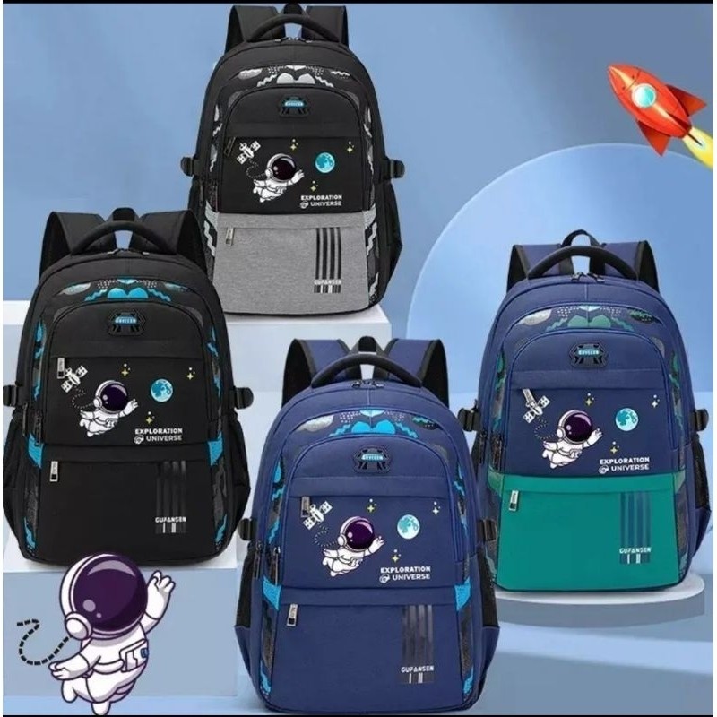 Tas Ransel Sekolah Anak Laki Laki Sd Gambar Astronot Polos Hitam Karakter Tas Ransel Punngung Gendon