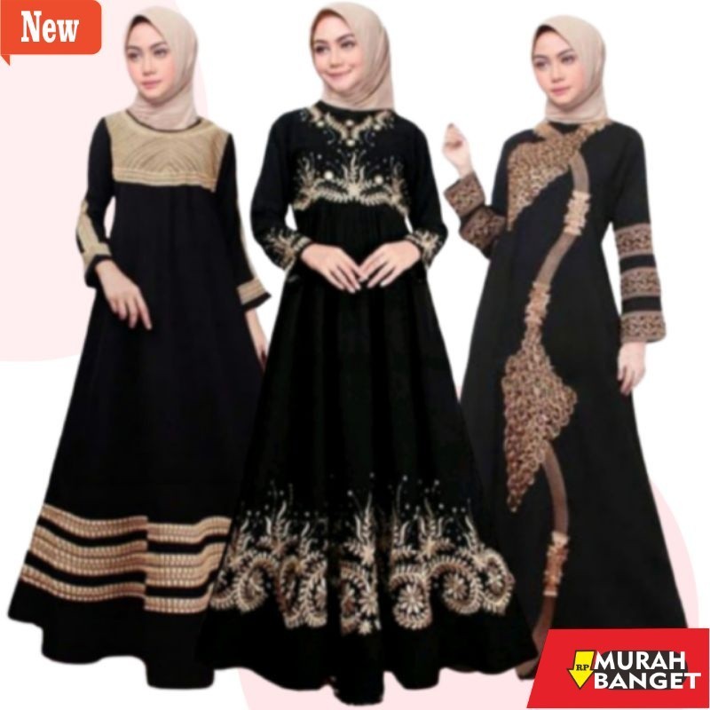 BAJU TIMUR TENGAH UNTUK LEBARAN- DRESS SYARI HITAM GAMIS WANITA DEWASA IBU MUSLIMAH ELEGAN MODEL TER