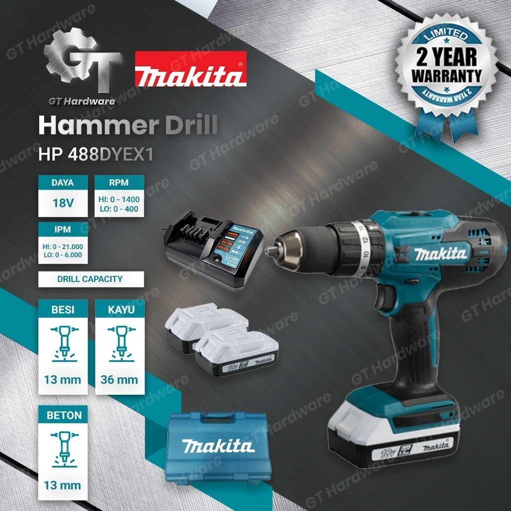 Cordless Bor Beton Hammer Drill MAKITA HP488D HP 488 D