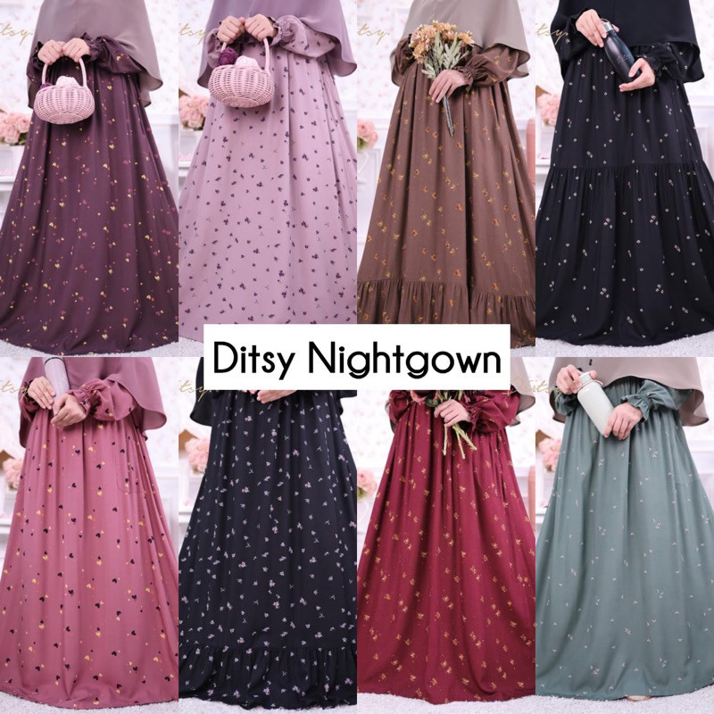 Ditsy Nightgown April XS S M L XL XXL XXXL JUMBO Hira Green Hira Black Ristella Moss Olive Ristelle 