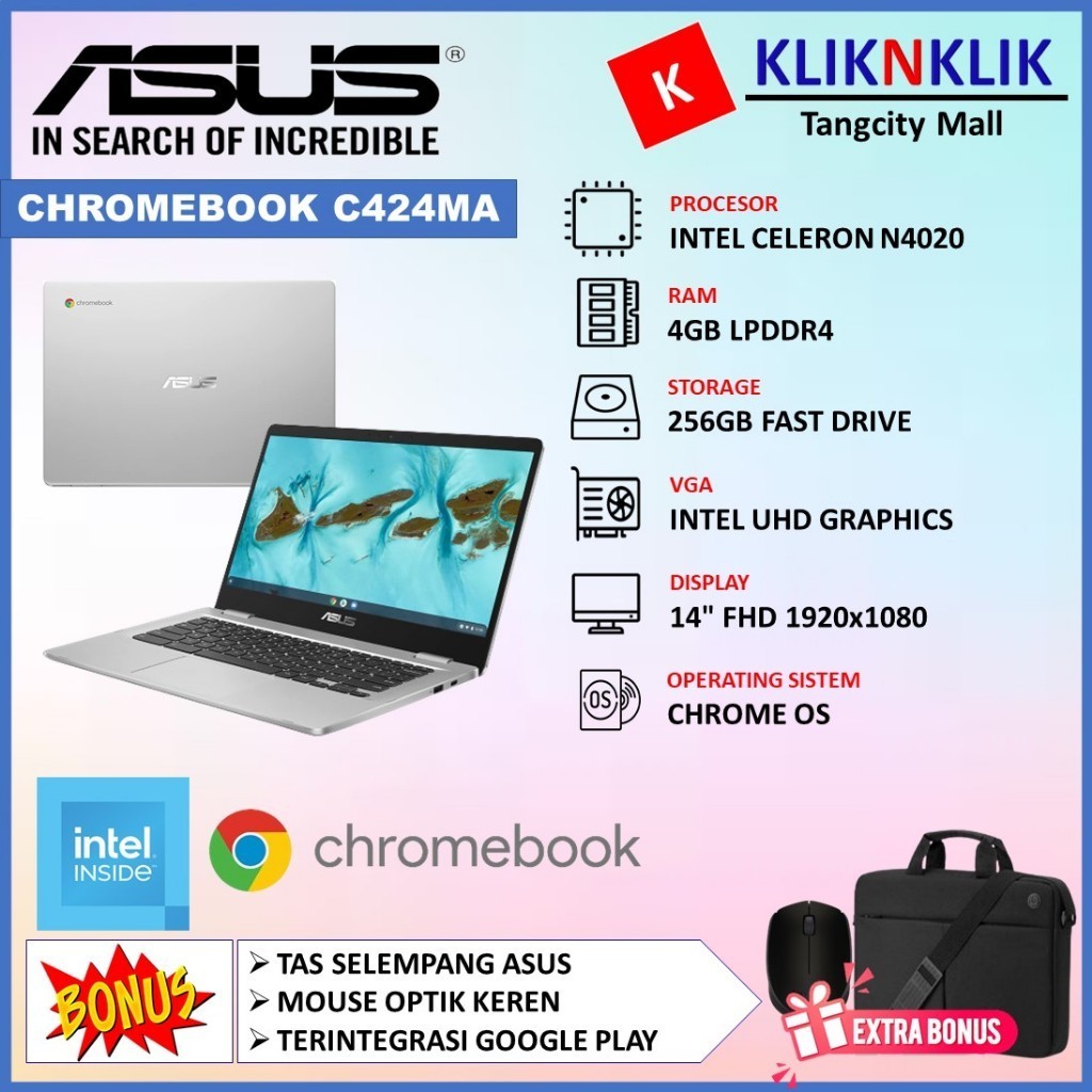 Laptop ASUS CHROMEBOOK C424MA Celeron N4020 4GB 256GB FHD CHROME ORIGINAL