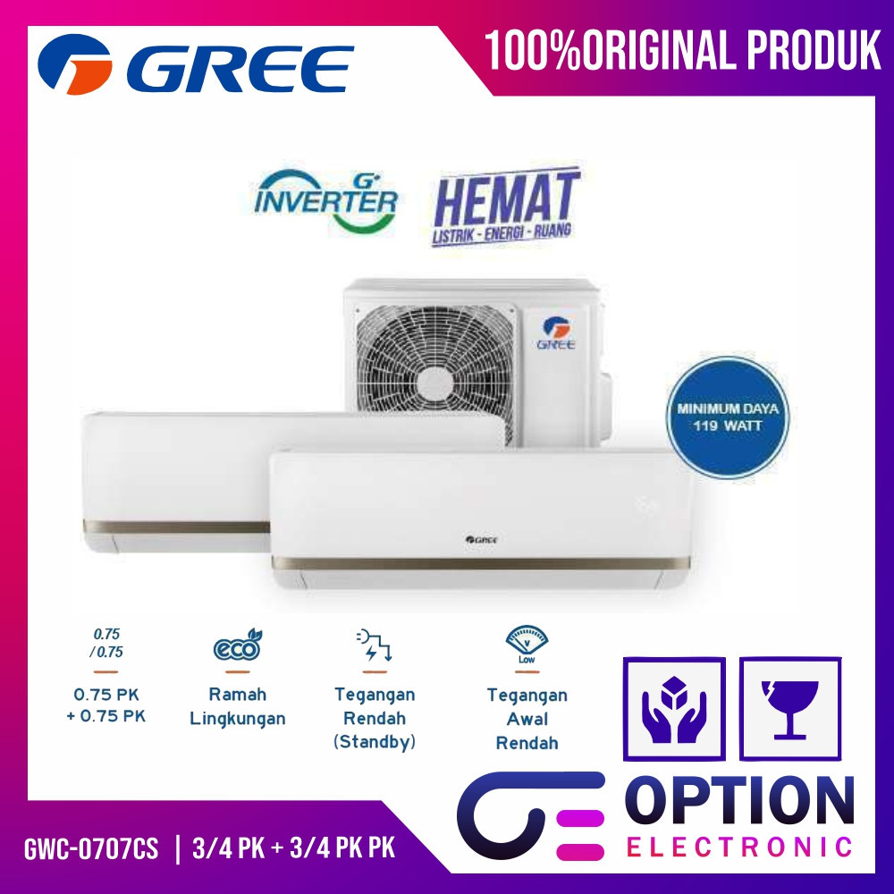 GREE GWC-0707CS / GWC0707 / GWC 0707 CS AC COMBO SPLIT INVERTER 3/4 PK + 3/4 PK - GARANSI RESMI